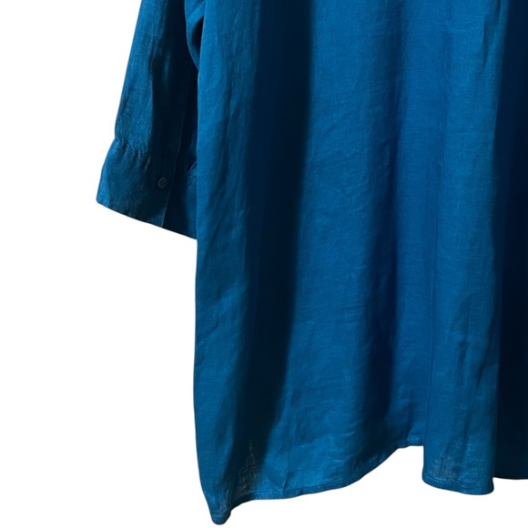 J. Jill love linen teal linen pop over tunic top with pleated hem shell buttons - Picture 8 of 12